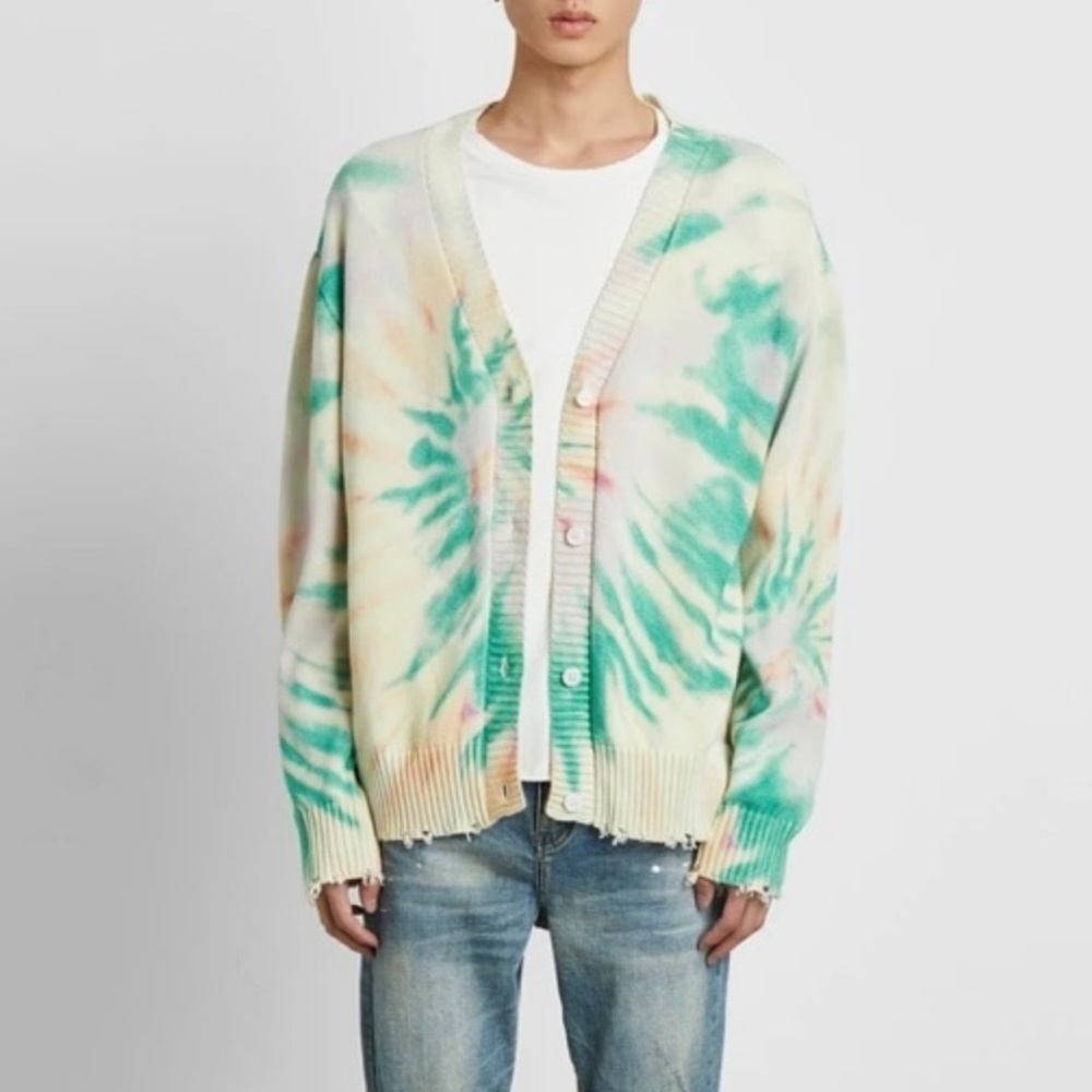 Men's PROFOUND Tie-Dye Green Cardigan Sweater